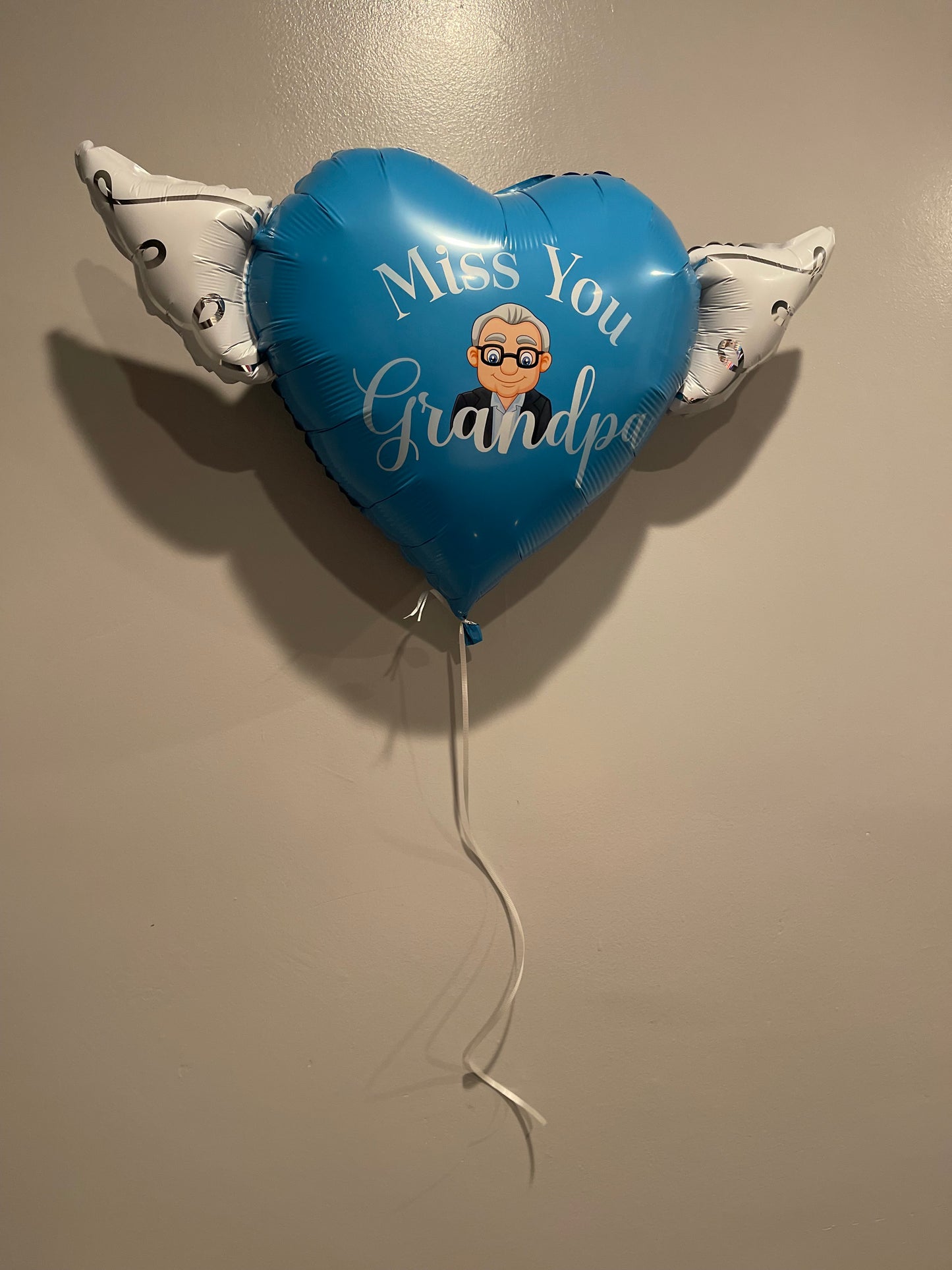 Miss You Grandpa Heavenly Balloons ™ Heart Shaped with angel wings (Blue)