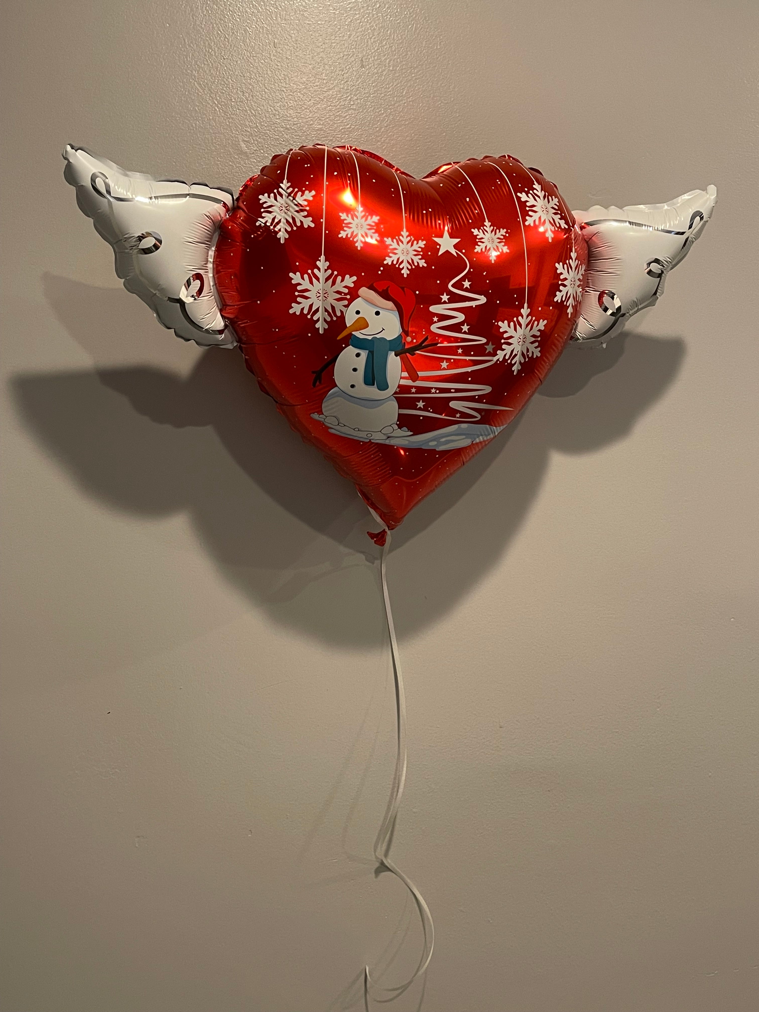 Christmas Snowman Holiday Heavenly Balloons ® Heart Shaped with angel wings