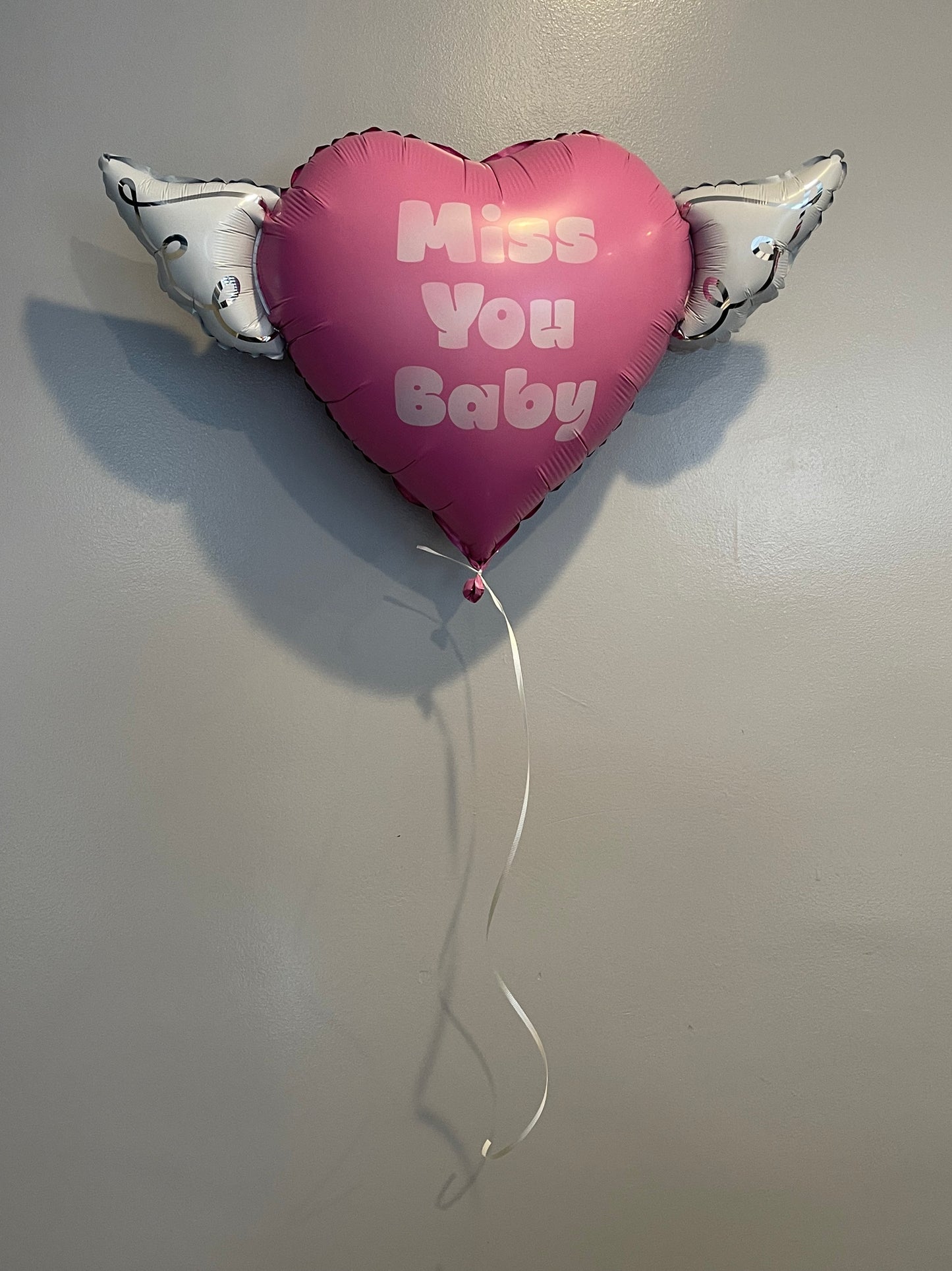 Heart Shaped MISS YOU BABY Heavenly Balloons with angel wings (Pink)