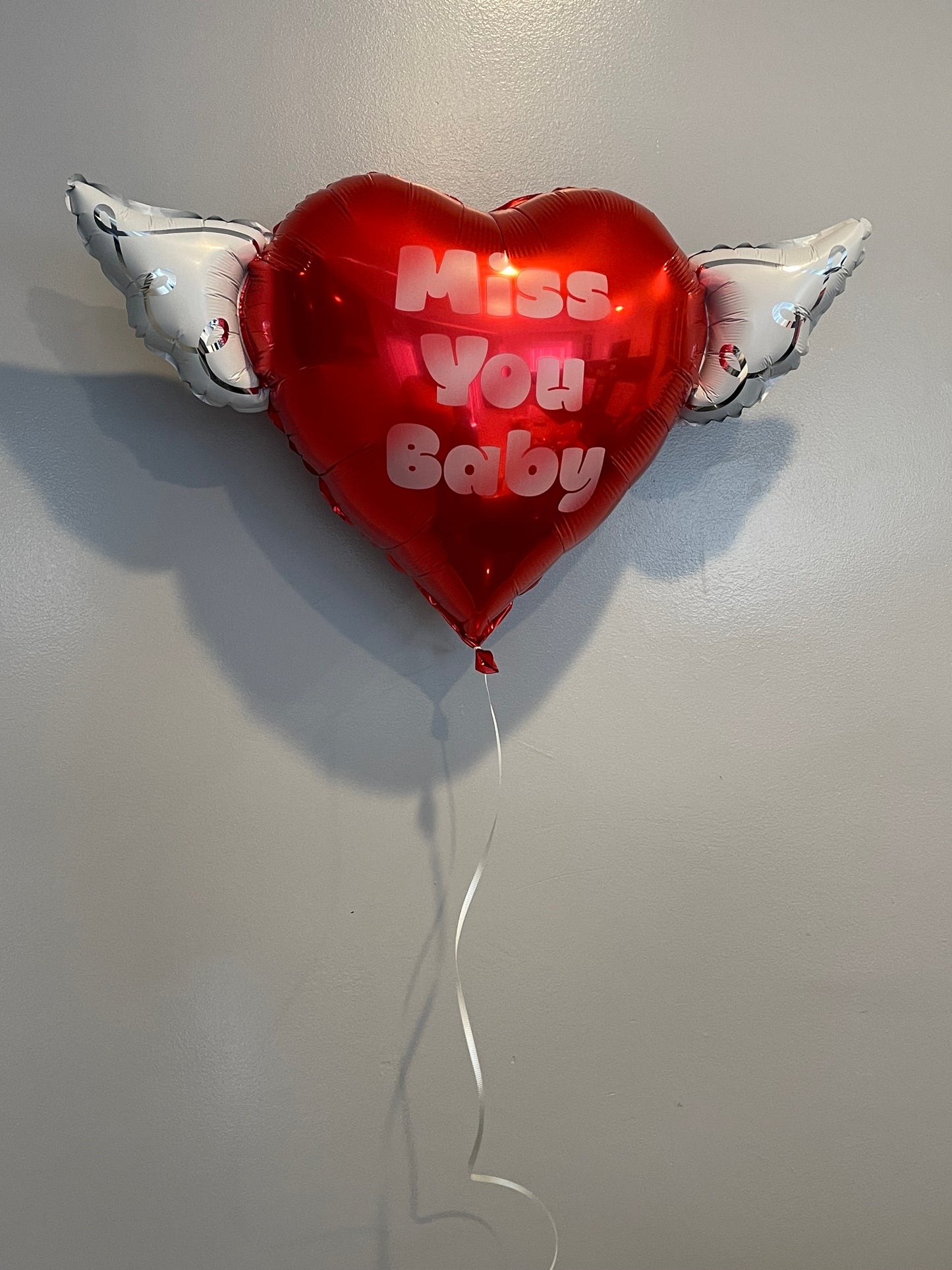 Heart Shaped MISS YOU BABY Heavenly Balloons with angel wings (Red)