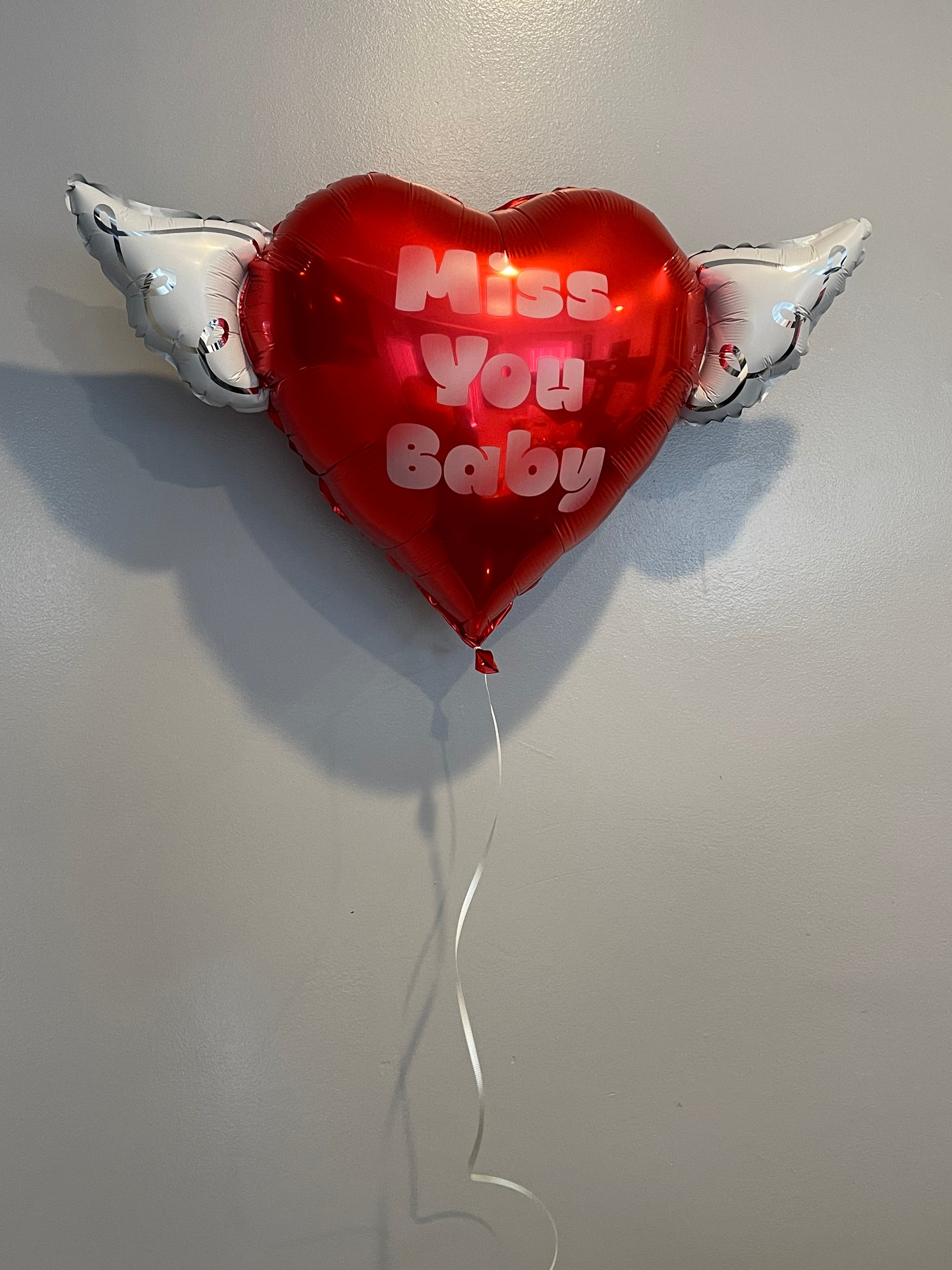 Heart Shaped MISS YOU BABY Heavenly Balloons with angel wings (Red)