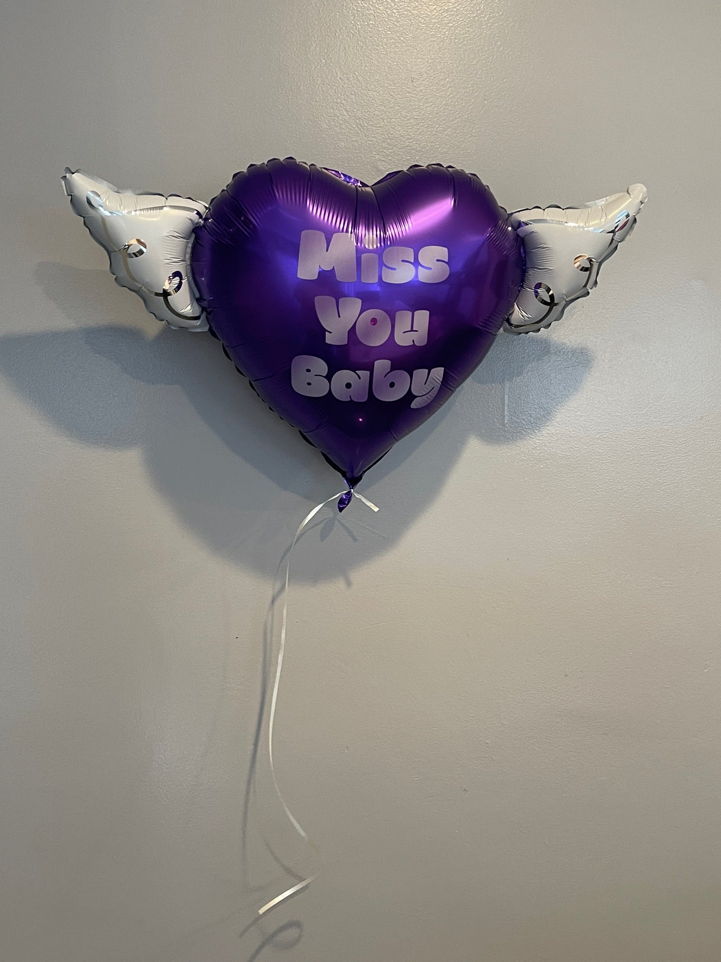 Heart Shaped MISS YOU BABY Heavenly Balloons with angel wings (Purple))