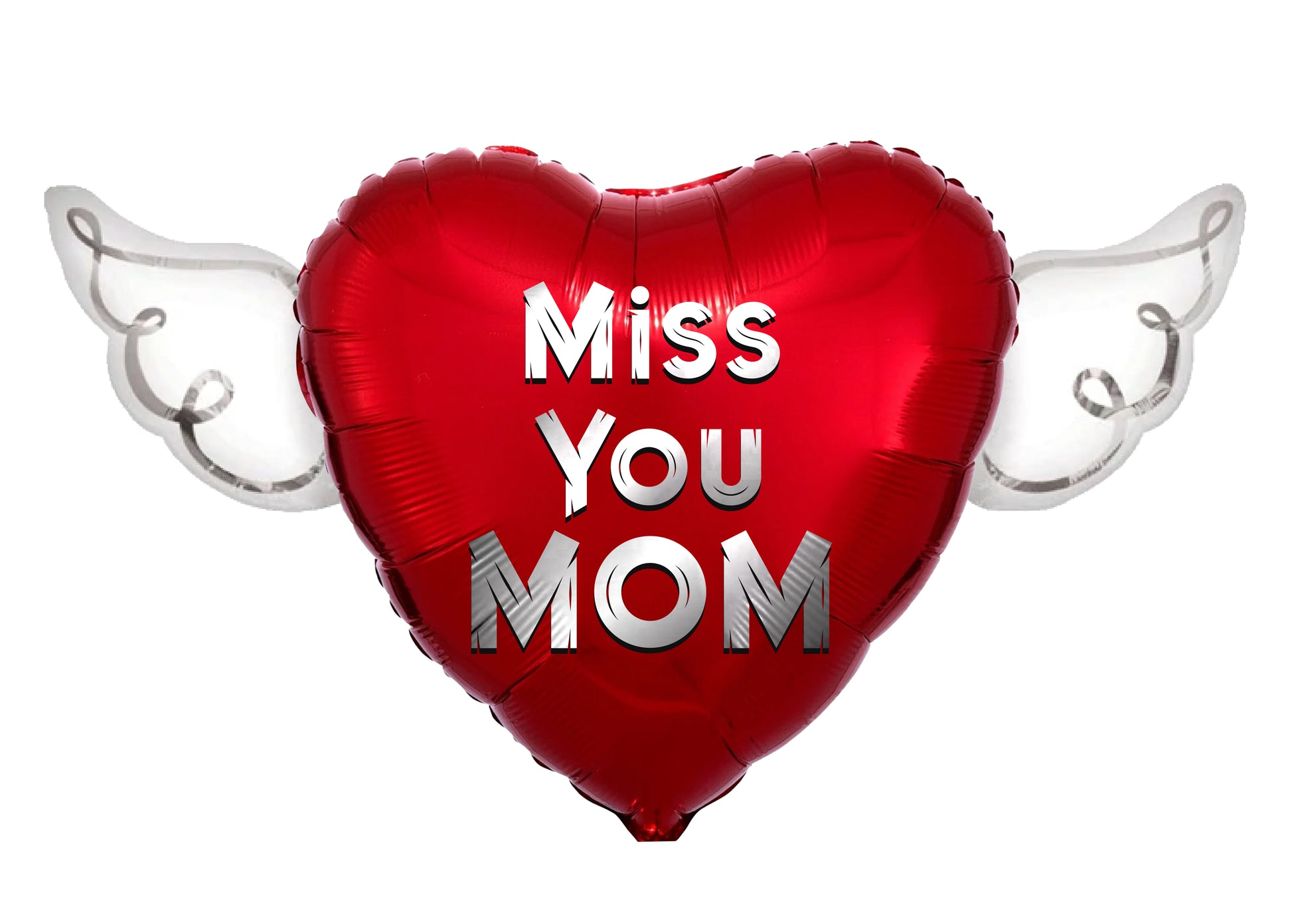 Miss You Mom Heavenly Balloons Heart Shaped with angel wings (Red)