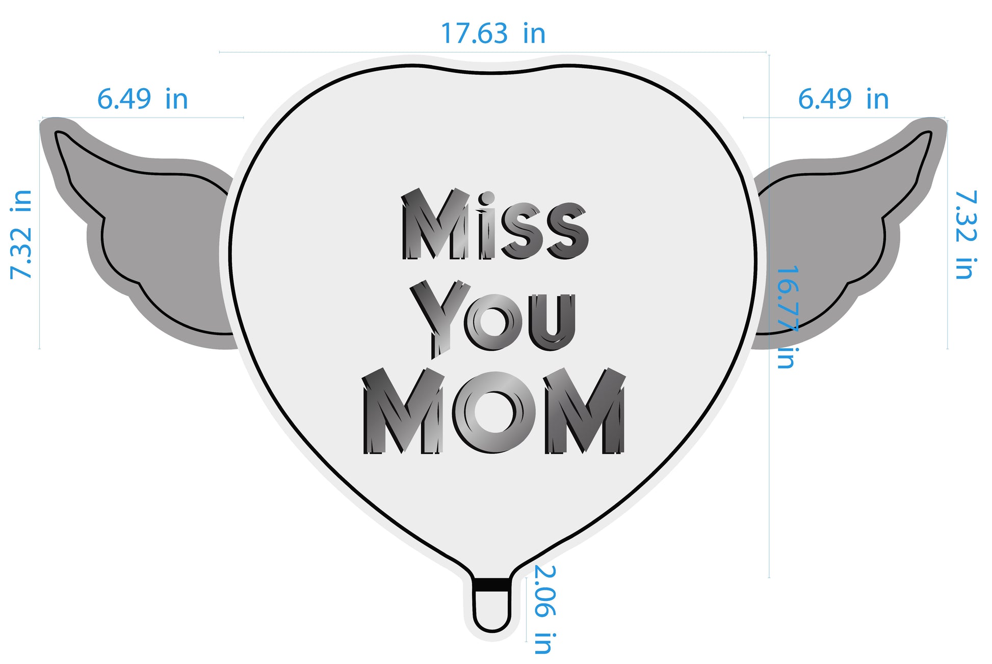 Miss You Mom Heavenly Balloons Heart Shaped with angel wings dimensions