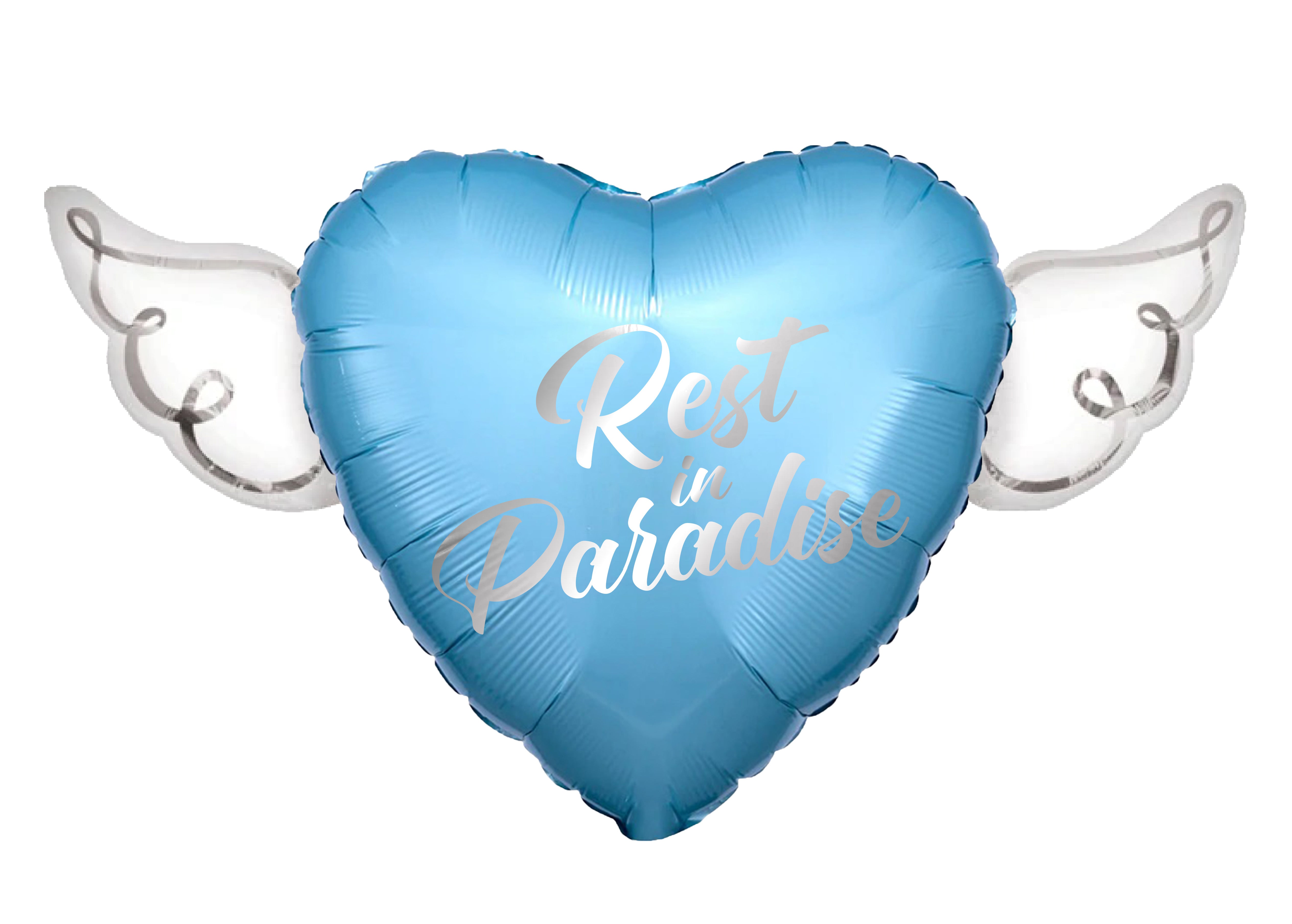 Rest In Paradise Heavenly Balloons Heart Shaped with angel wings (Blue)