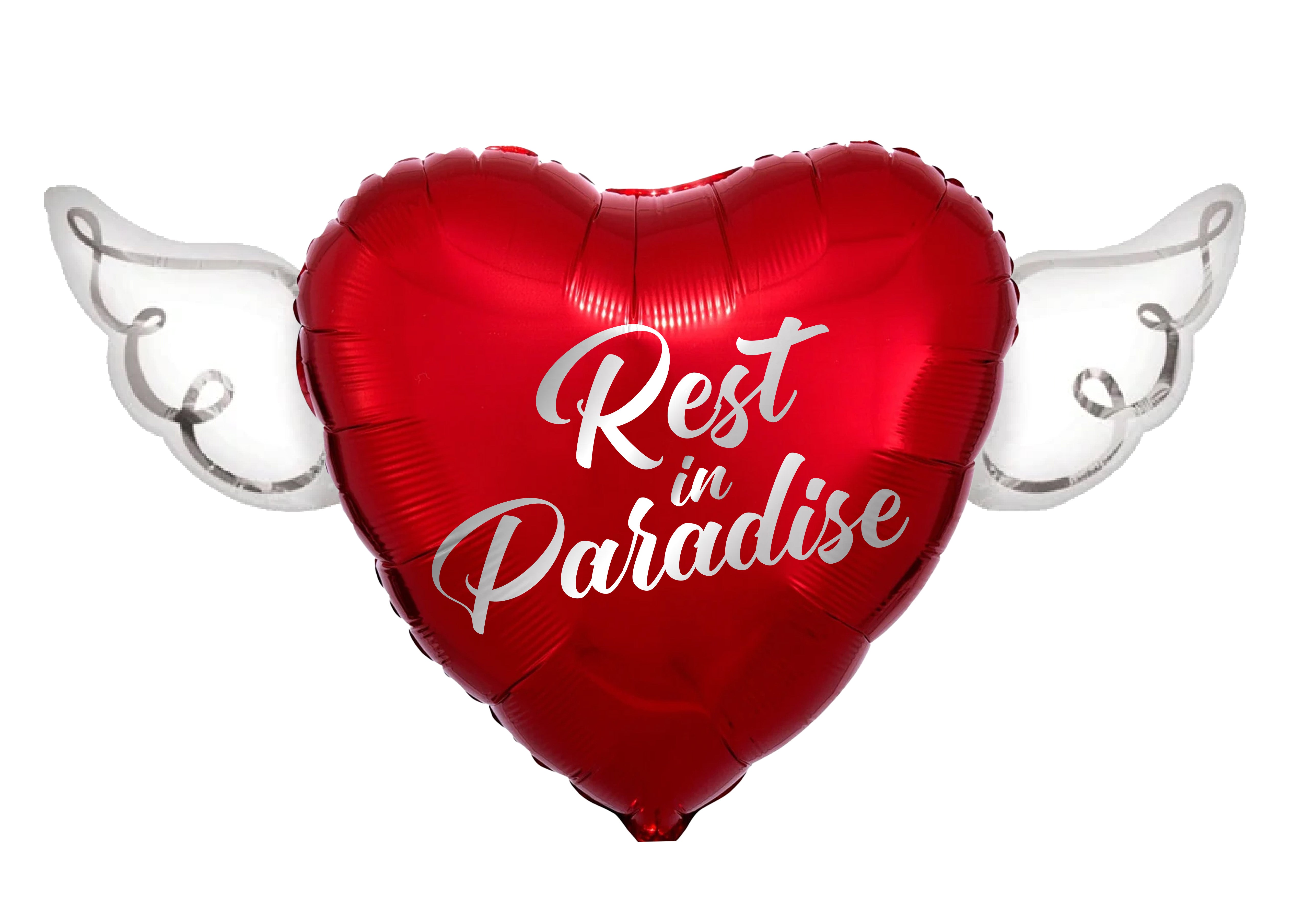 Rest In Paradise Heavenly Balloons Heart Shaped with angel wings (Red)
