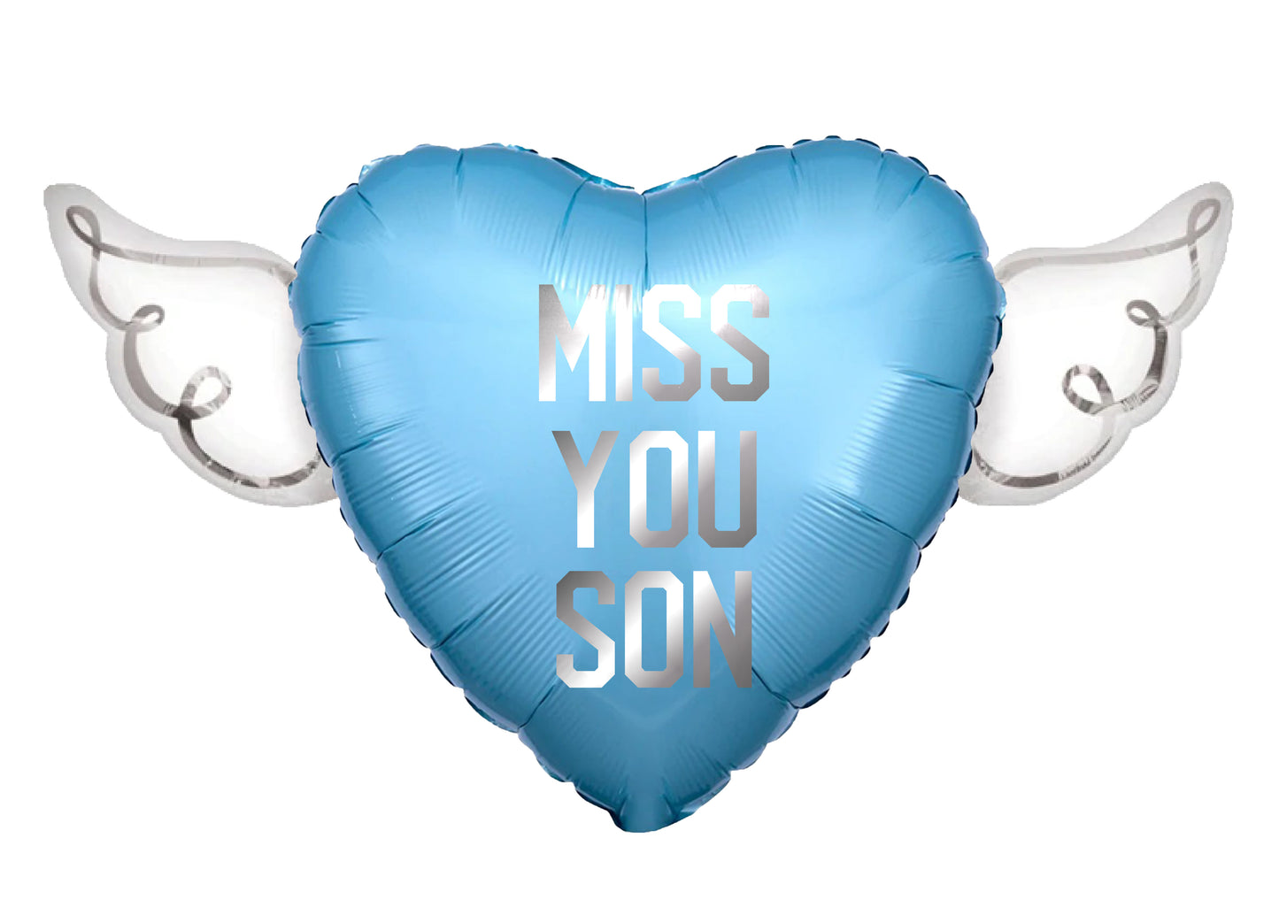 Miss You Son Heavenly Balloons Heart Shaped with angel wings (Blue)