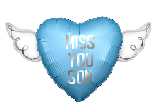 Miss You Son Heavenly Balloons Heart Shaped with angel wings (Blue)
