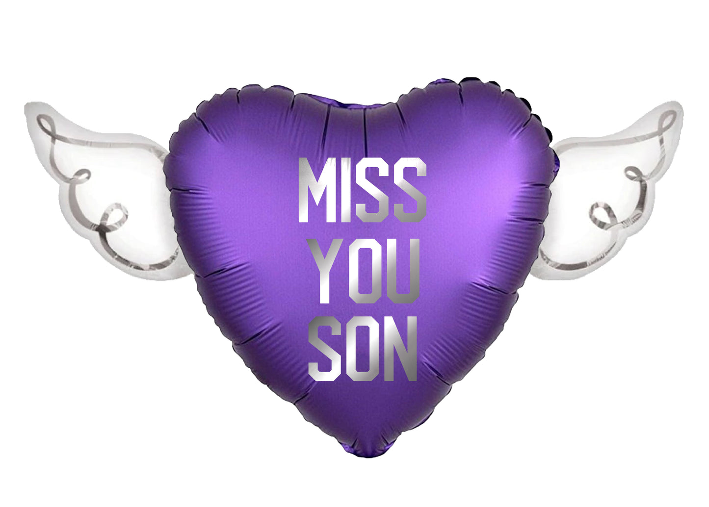 Miss You Son Heavenly Balloons Heart Shaped with angel wings (Purple)