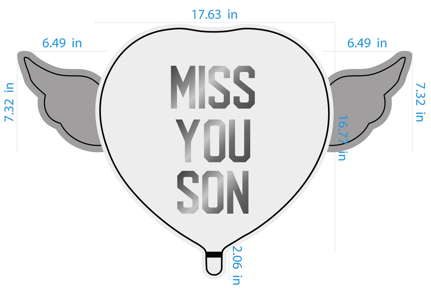 Miss You Son Heavenly Balloons Heart Shaped with angel wings dimensions
