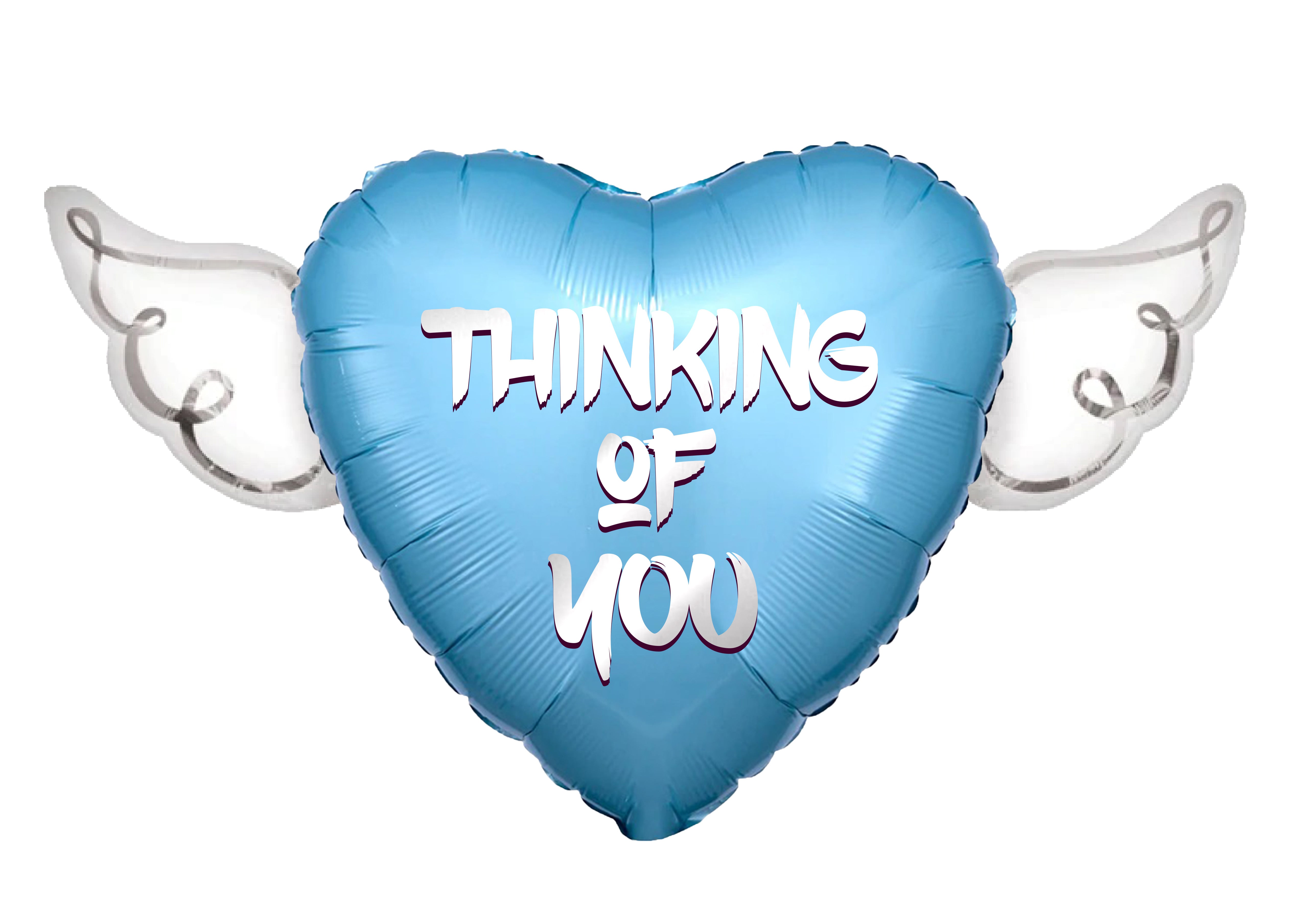 Thinking of You Heavenly Balloons Heart Shaped with angel wings (Blue)