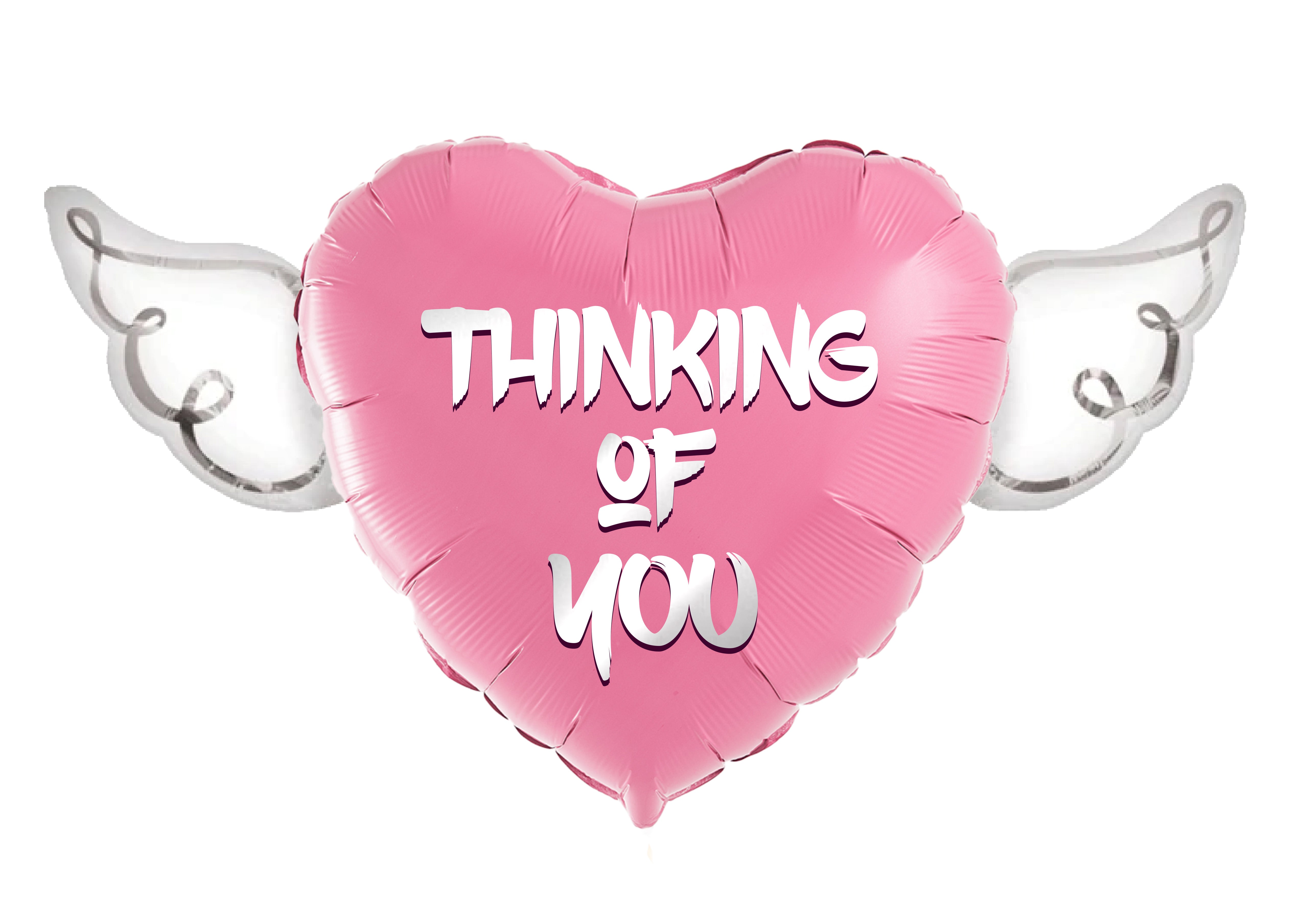 Thinking of You Heavenly Balloons Heart Shaped with angel wings (Pink)